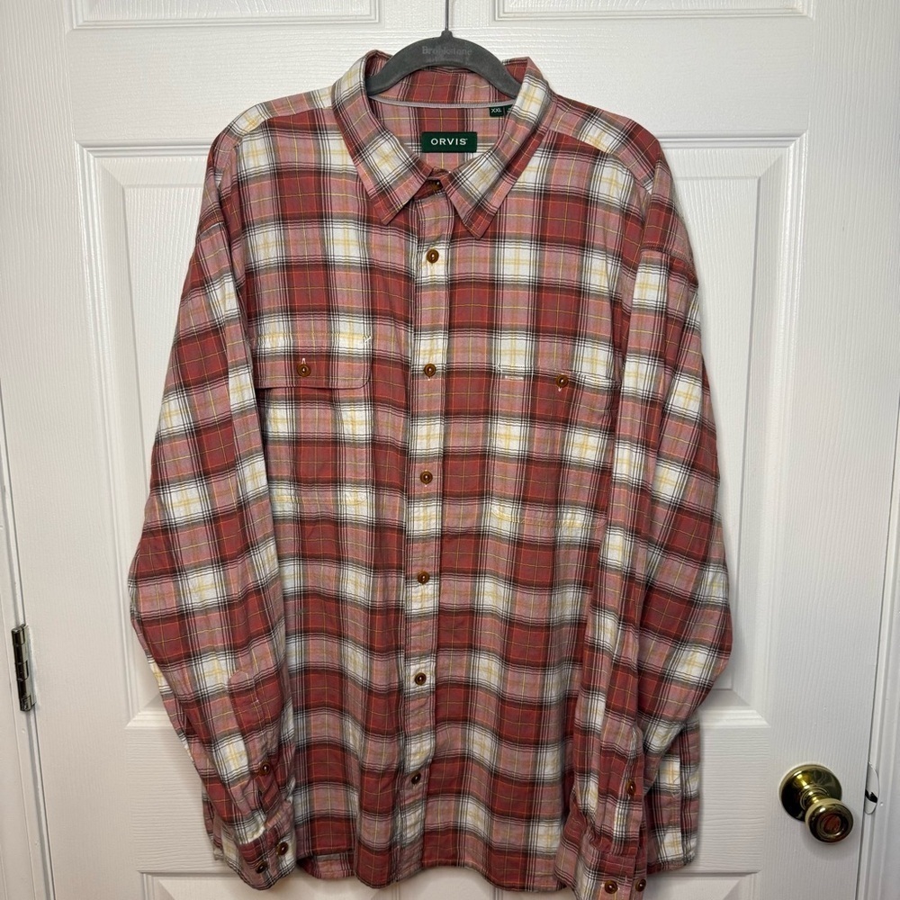 Orvis Men's Red Plaid Shirt Size XXL GUC